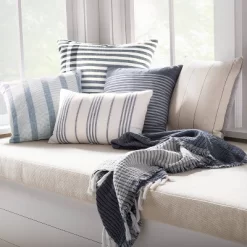 24"x24" Contrast Edge Stripe Oversized Throw Pillow Gray/Blue - Hearth & Hand⢠With Magnolia