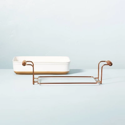 4.25qt Oven-to-Table Stoneware Baking Dish With Cradle Carrier Cream/Clay - Hearth & Handâ„¢ With Magnolia - Image 2