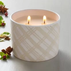 Plaid Ceramic Mulled Spice Jar Christmas Candle Ivory 11oz - Hearth & Hand⢠With Magnolia