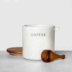37oz Stoneware Coffee Canister With Wood Lid & Scoop Cream/Brown - Hearth & Hand⢠With Magnolia