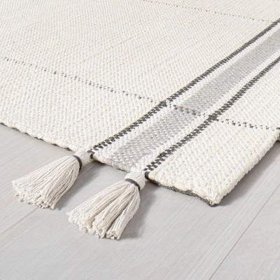 Simple Border Stripe With Corner Tassel Rug White/Gray - Hearth & Hand™ With Magnolia