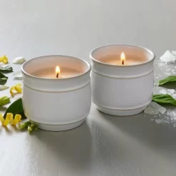 2pk Barrel Ceramic Candle Gift Set - Salt/Canvas 4oz - Hearth & Hand™ With Magnolia