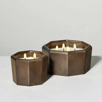 Octagonal Ceramic Salted Honey Fall Jar Candle Metallic Bronze - Hearth & Handâ„¢ With Magnolia - Image 3
