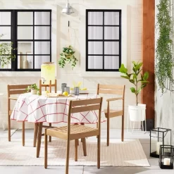 70" Distressed Grid Lines Wipeable Oil-Cloth Round Tablecloth Red/Cream - Hearth & Hand⢠With Magnolia