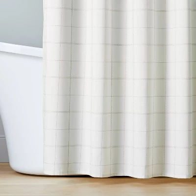 Stitched Grid Lines Woven Shower Curtain Cream/Taupe - Hearth & Hand⢠With Magnolia