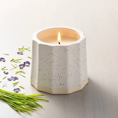 Wide Fluted Speckled Ceramic Pampas Jar Candle Tonal Cream 11oz - Hearth & Handâ„¢ With Magnolia